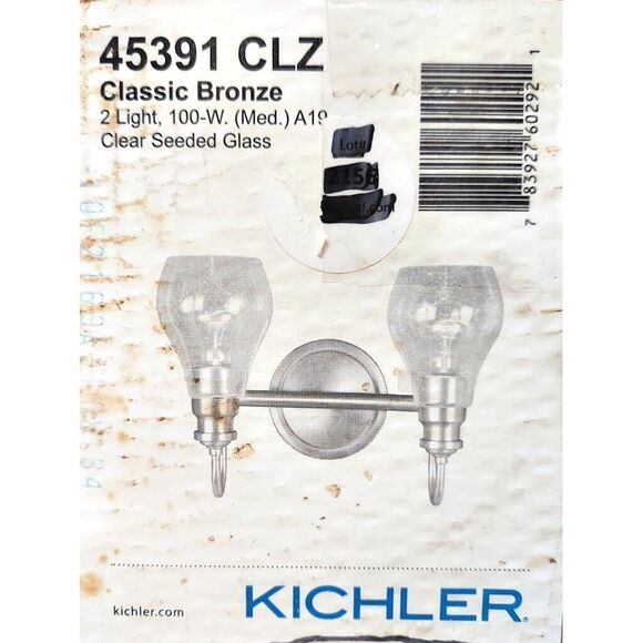 KICHLER Greenbrier Vanity, 2-Light 200 Total Watts, Classic Bronze 45391CLZ - Picture 2 of 2